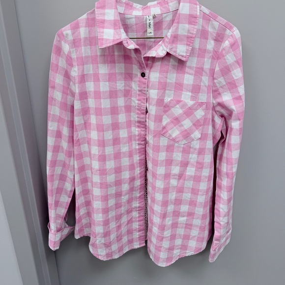 lori & mari Tops - Lori & Mari Boutique Pink Checkered Shirt with open back Lace detail‎ Sz Large